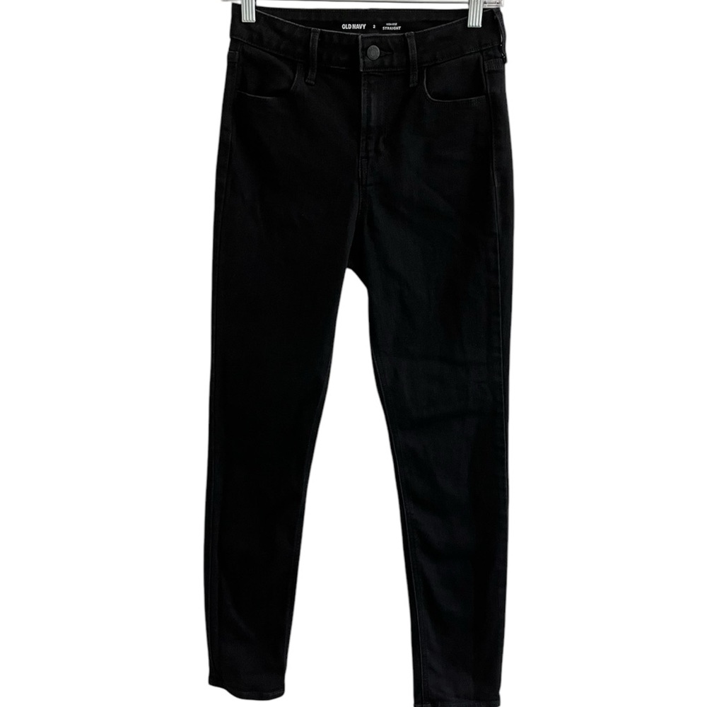 Old Navy Womens Hi Rise Straight Jeans Black Denim Size 2 Cotton Stretch